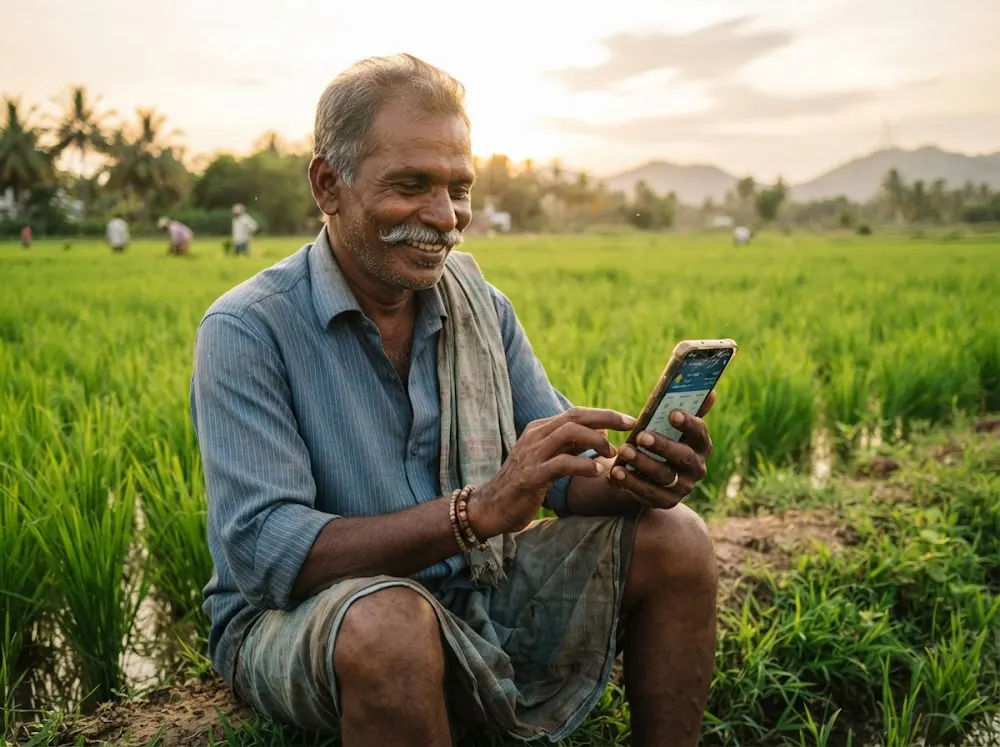 A farmer posting his animal on the Kattutharai app from his field